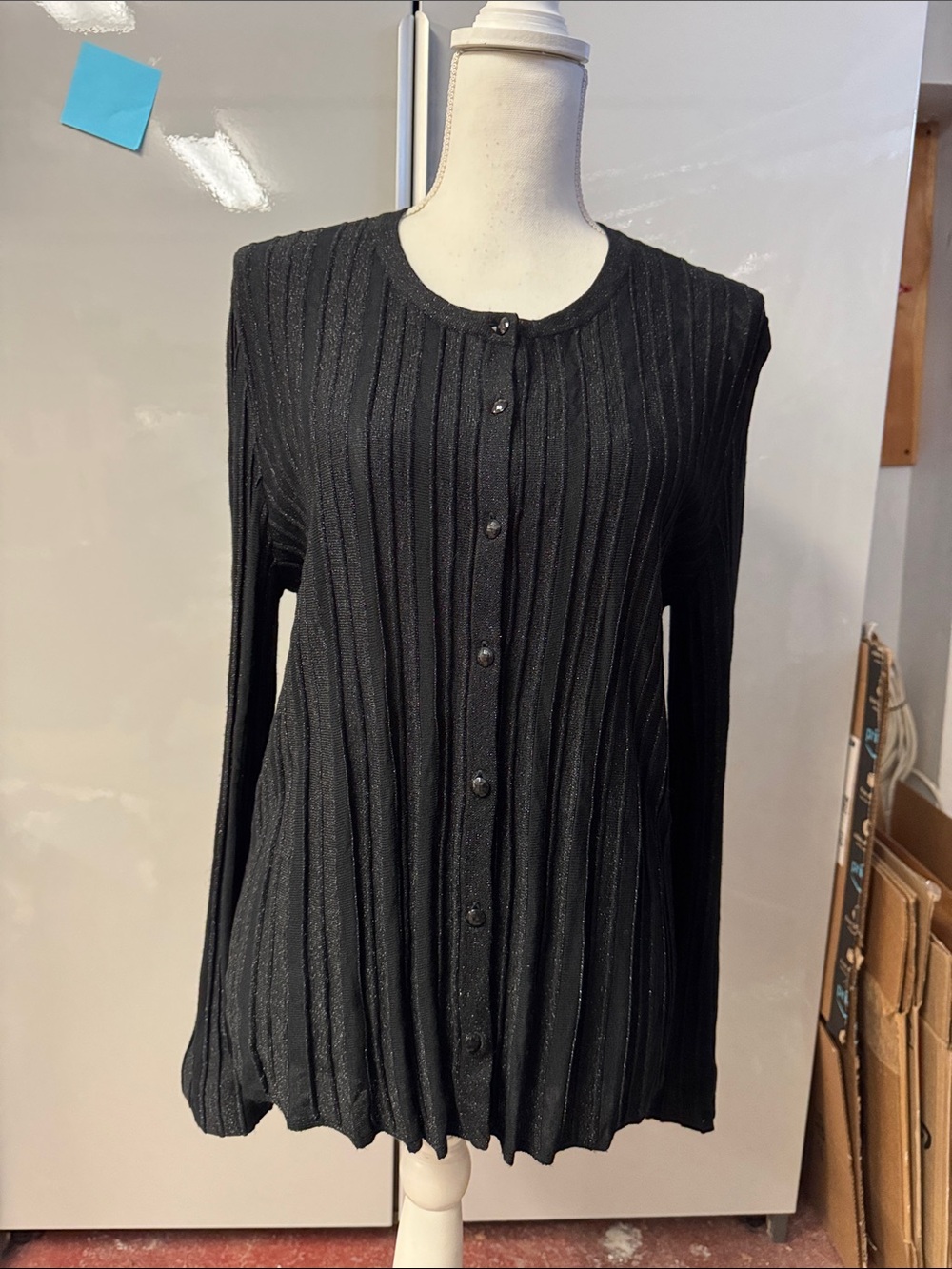 Emporio Armani Black Metallic-Thread Ribbed Button-Front Top